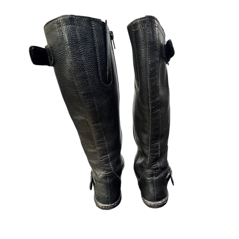 BOC Born Concept Womens Black Pebbled Leather Tall Boots Buckle C09603 Size 6